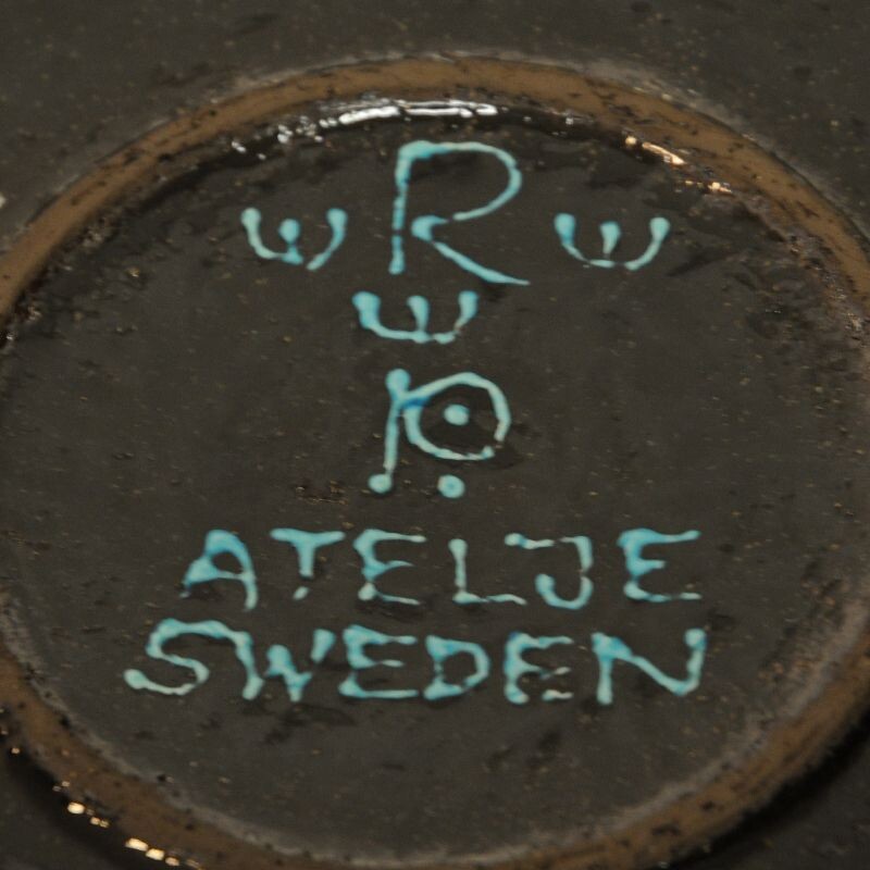 Vintage large  blue ceramic plate by Inger Persson for Sweden 1960s