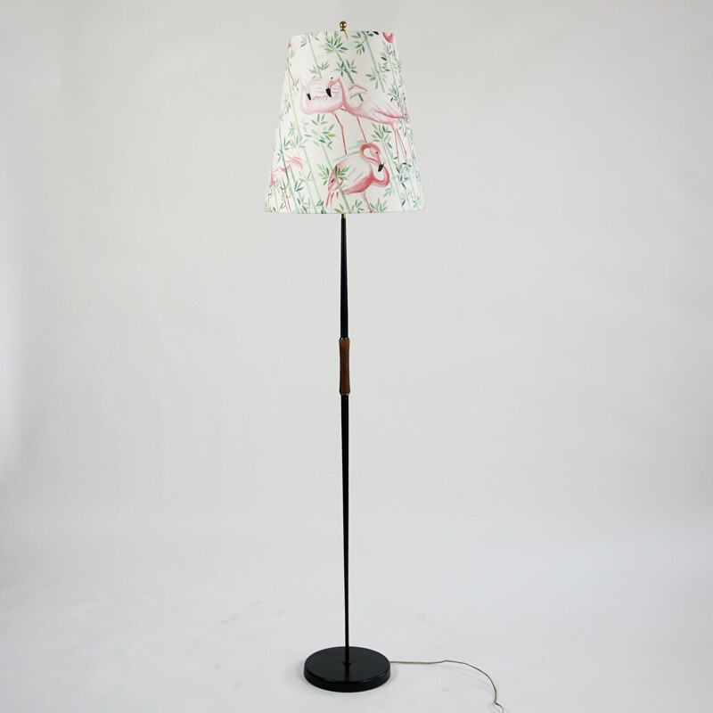 Vintage floor lamp with renewed flamingo shade 1950s