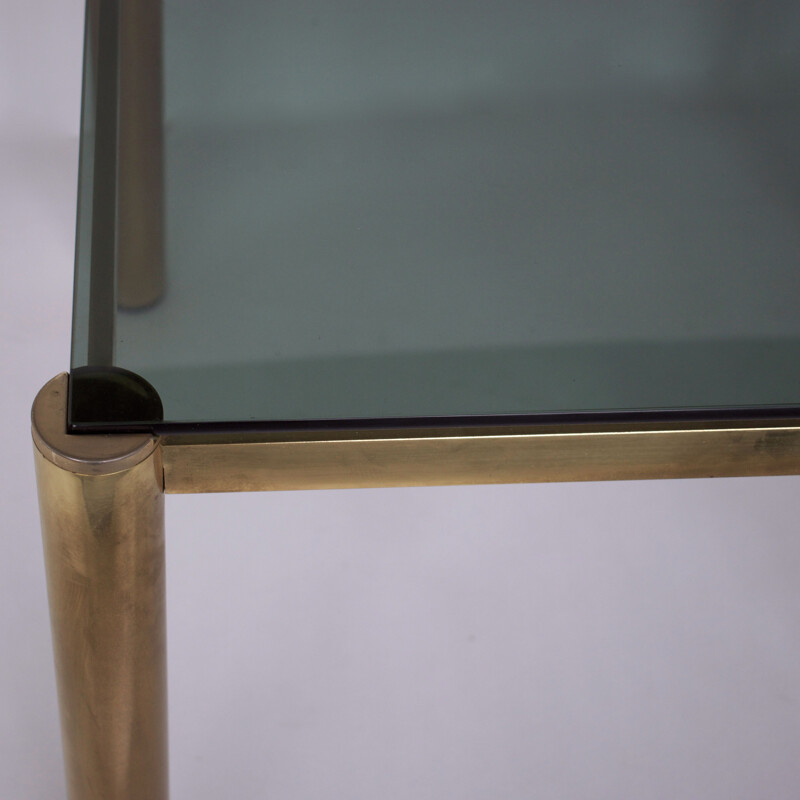 Vintage square coffee table, smoked glass and brass, 1980