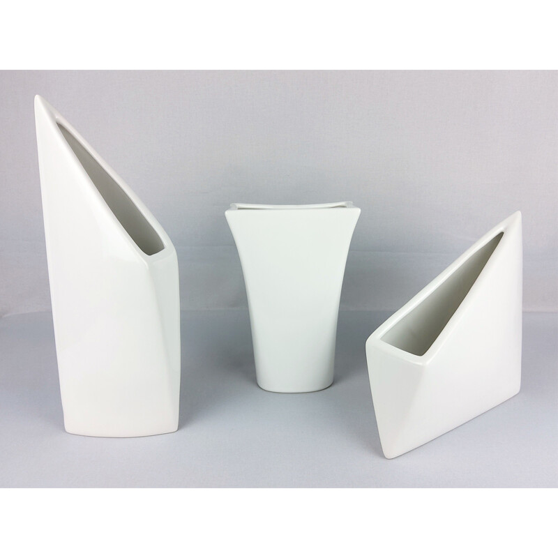 Set of 3 vintage white ceramic vases 1960