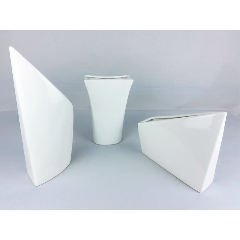 Set of 3 vintage white ceramic vases 1960