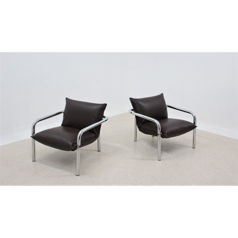 CIDUE chromed and leather armchairs 1970s