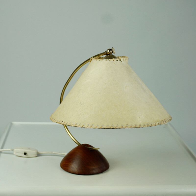 Lampe de table vintage  en teck et laiton Danemark
