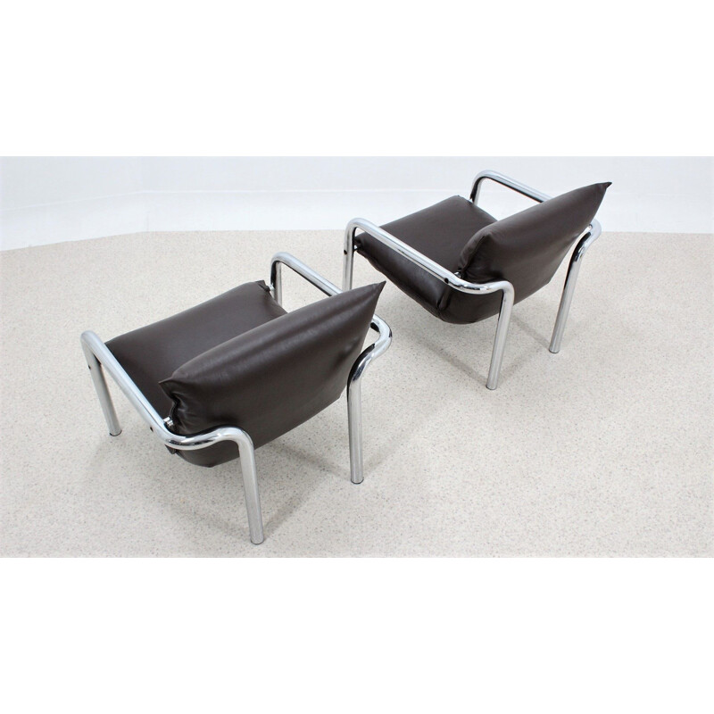 Ensemble de fauteuils vintage CIDUE chromés et en cuir 1970