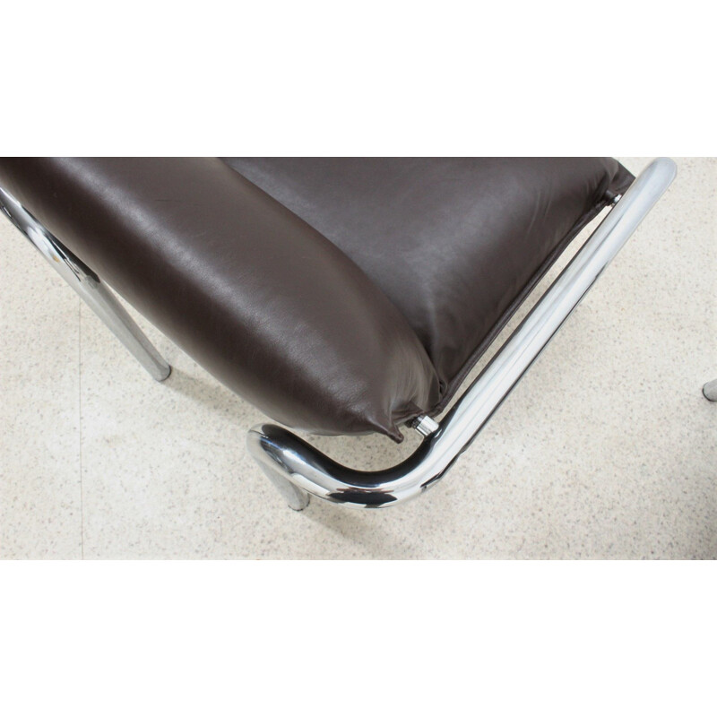 Ensemble de fauteuils vintage CIDUE chromés et en cuir 1970