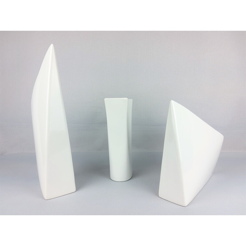 Ensemble de 3 vases vintage blancs en céramique 1960