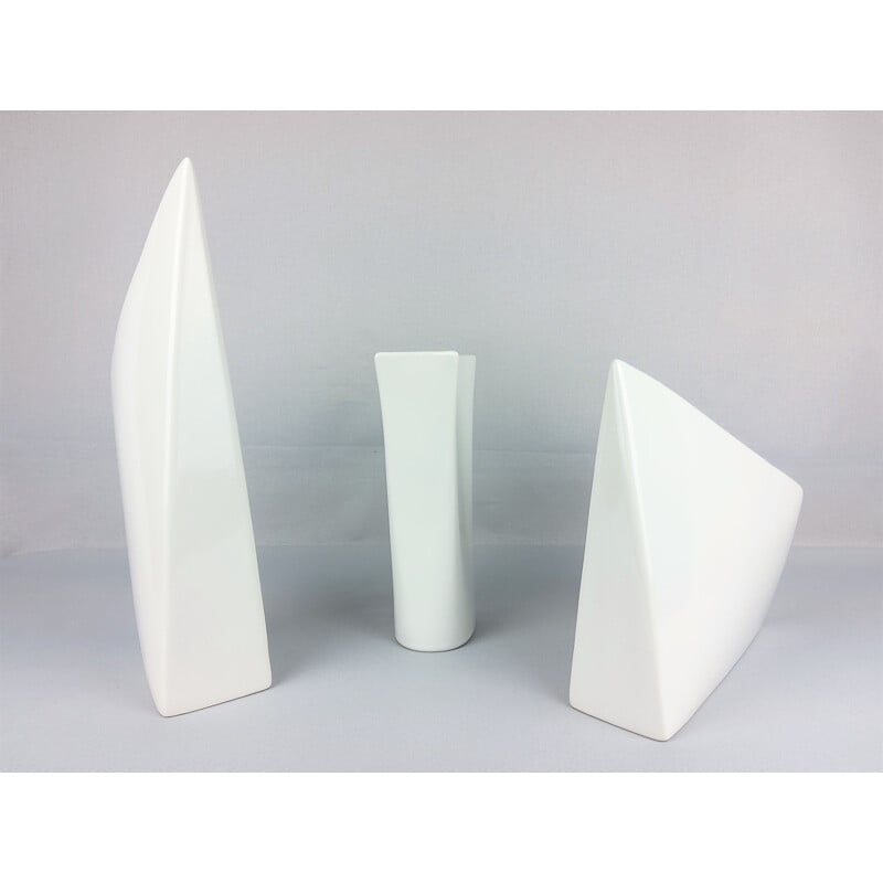 Set di 3 vasi vintage in ceramica bianca 1960