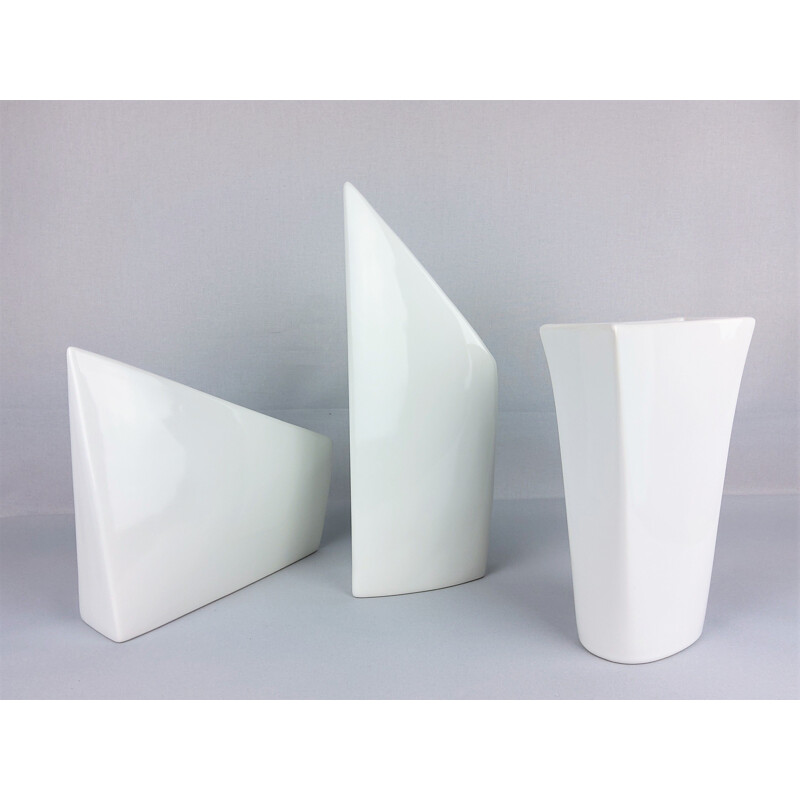 Set of 3 vintage white ceramic vases 1960