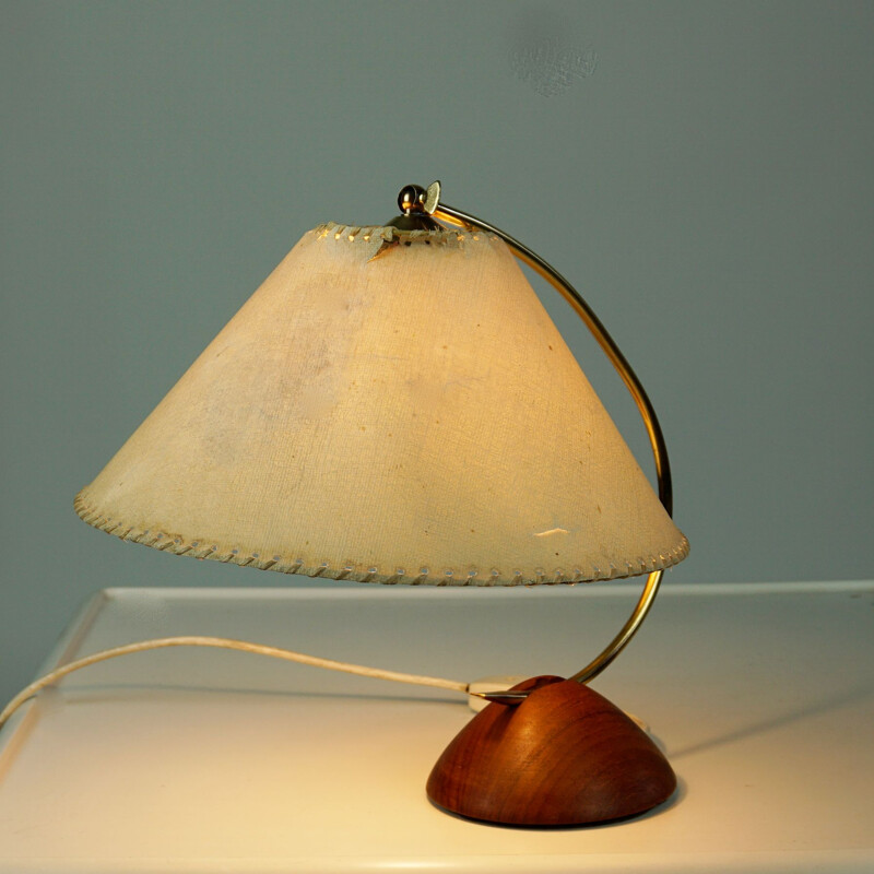 Vintage-Tischlampe aus Teakholz und Messing Dänemark