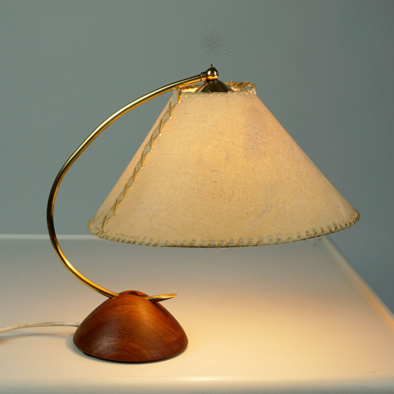 Lámpara de mesa vintage de teca y latón Dinamarca