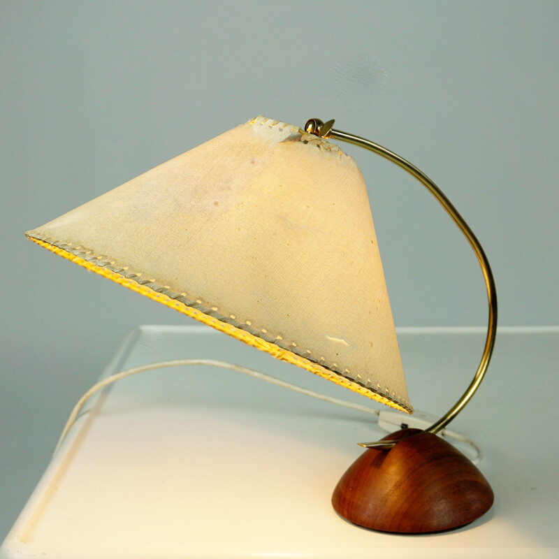 Vintage-Tischlampe aus Teakholz und Messing Dänemark