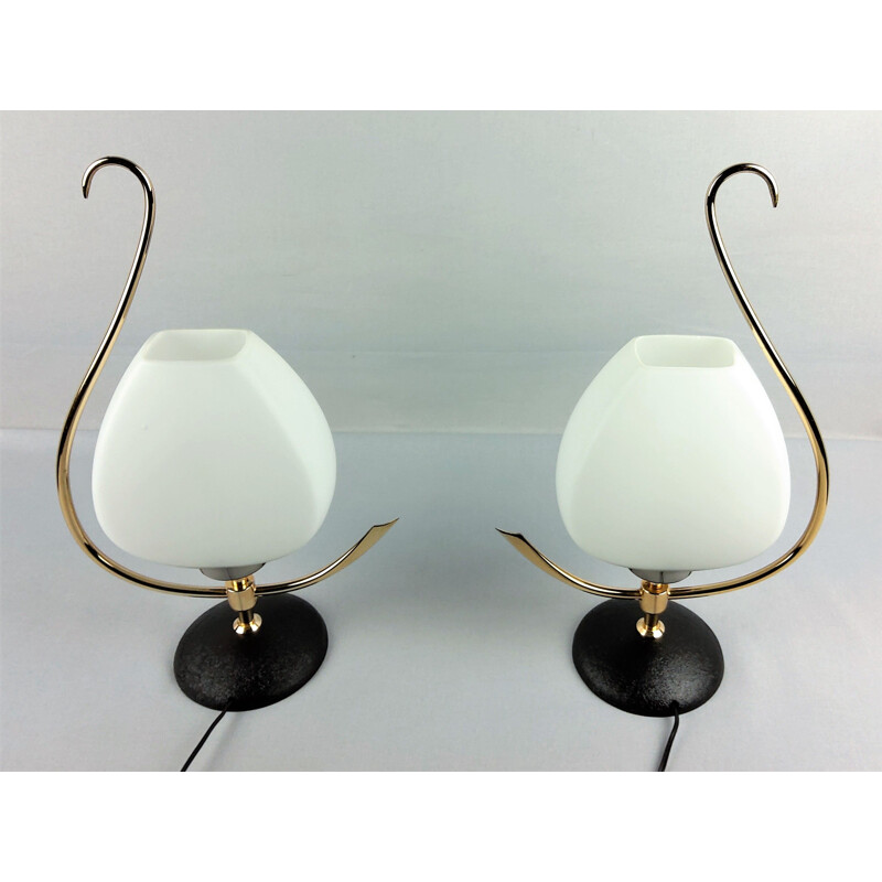 Paar Vintage-Lampen aus Opalin und Messing, 1960