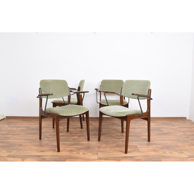 Set van 4 massief teakhouten bijzetstoelen Denemarken 1960