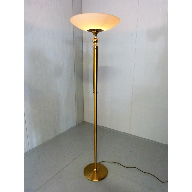 Italian Relco Milano floor lamp in brushed brass and Murano glass - 1970s