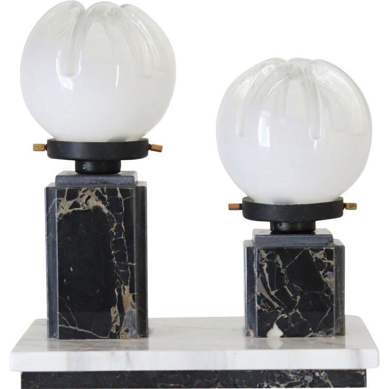 Lampe de table vintage en marbre et verre de Murano 1970