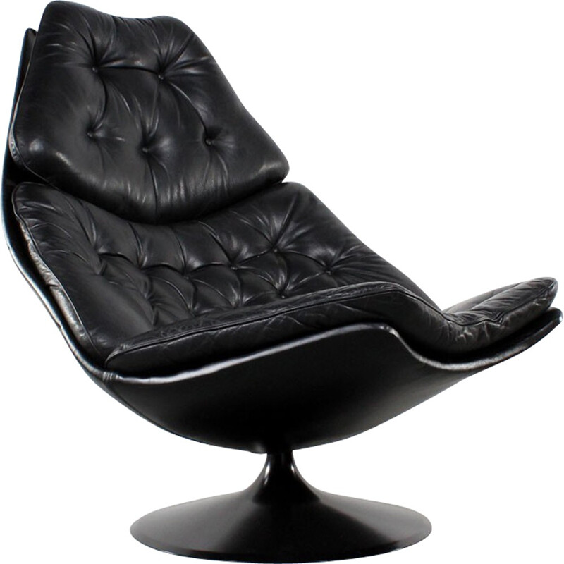 Artifort "F588" lounge chair in black leather and plastic, Geoffrey HARCOURT - 1970s