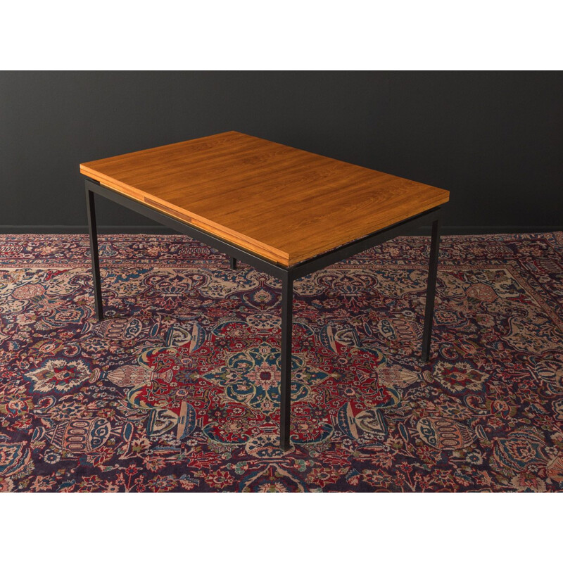 Vintage teak table with black square steel legs 1960s