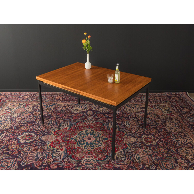 Vintage teak table with black square steel legs 1960s