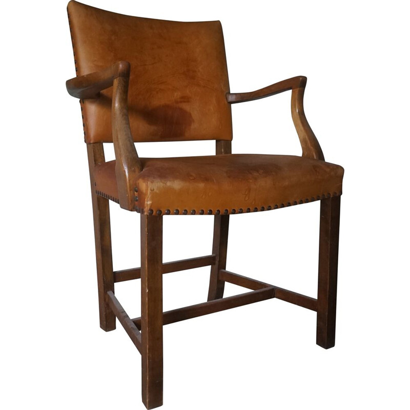 Vintage leather armchair with patina by Ole Wanscher for A.J Iversen