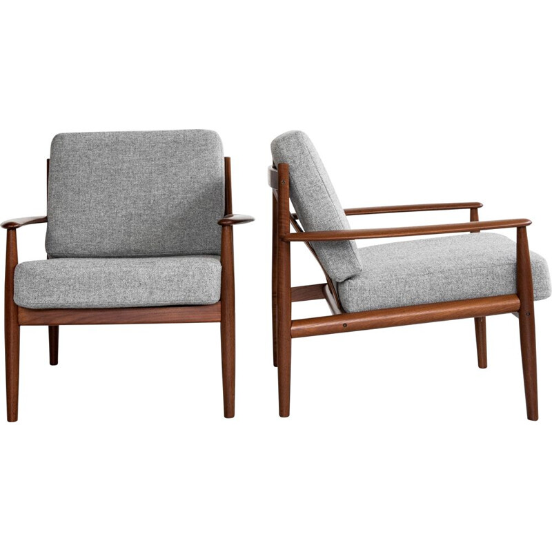 Pair of vintage teak armchairs by Grete Jalk Denmark 1960s