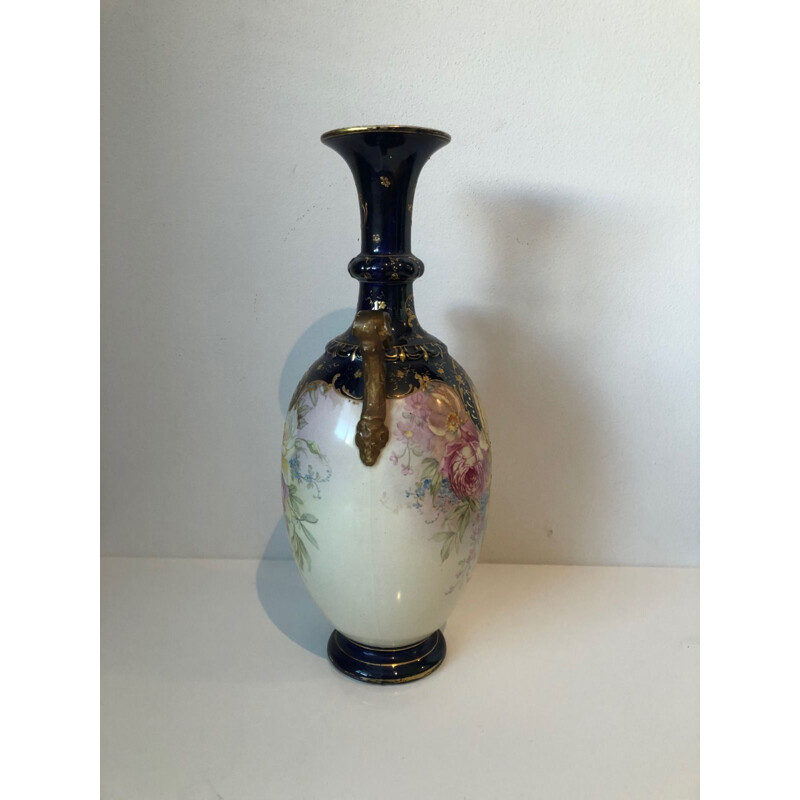 Vintage porcelain vase with hand painted flowers