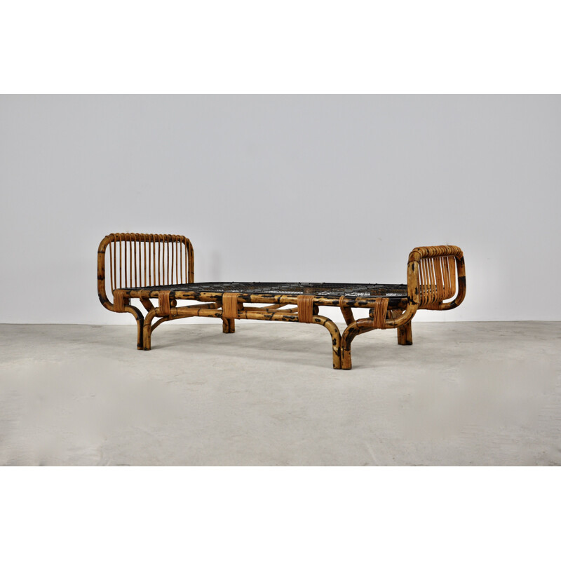 Vintage rattan and bamboo bed Italy 1959s