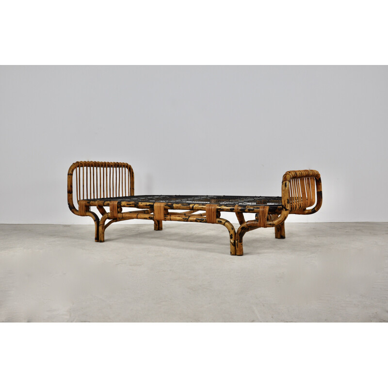 Vintage rotan en bamboe daybed Italië 1959