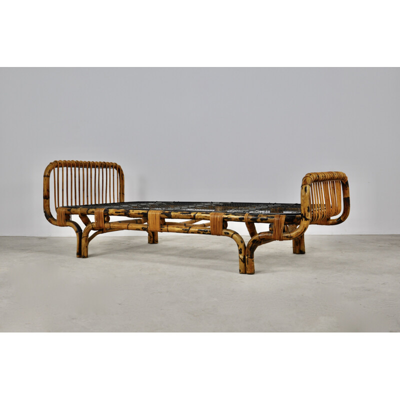 Vintage rattan and bamboo bed Italy 1959s