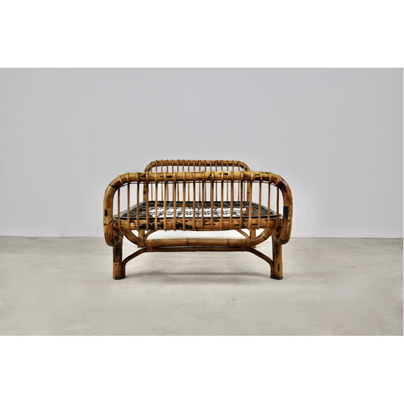 Vintage rattan and bamboo bed Italy 1959s