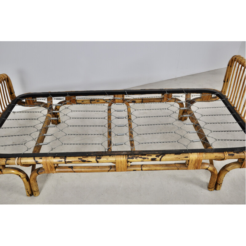 Vintage rattan and bamboo bed Italy 1959s