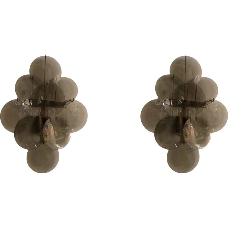 Set of 2 vintage smoked glass disc sconces 1970s
