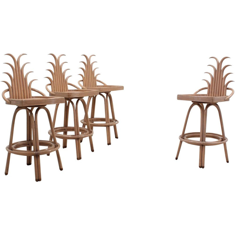 Set of 4 vintage bar stools  McGuire 1980s