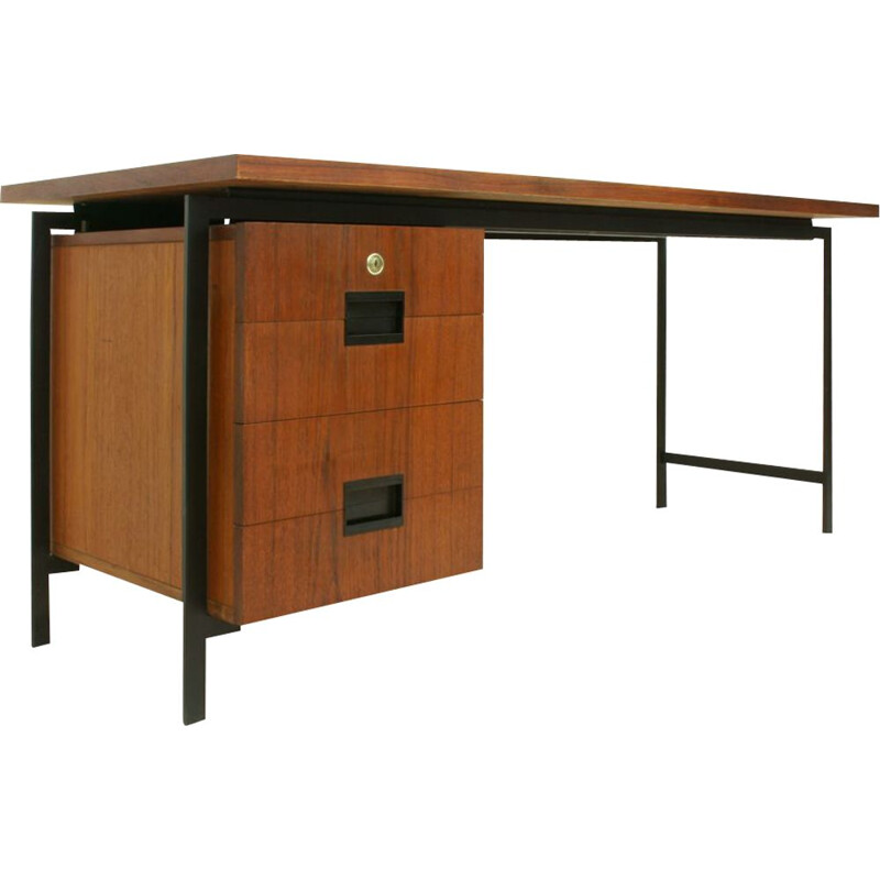 Vintage teak and metal desk Low Countries 1950s