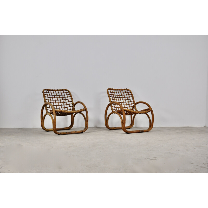 Pair of vintage rattan armchairs 1960s