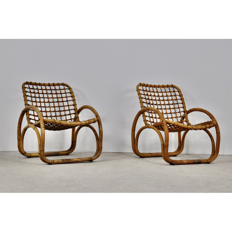 Pair of vintage rattan armchairs 1960s