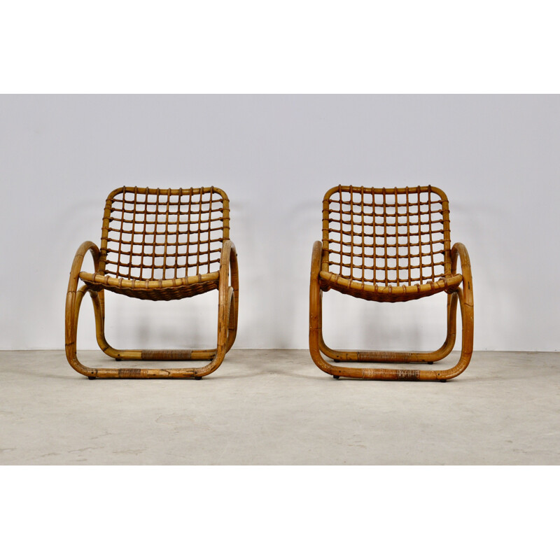 Pair of vintage rattan armchairs 1960s