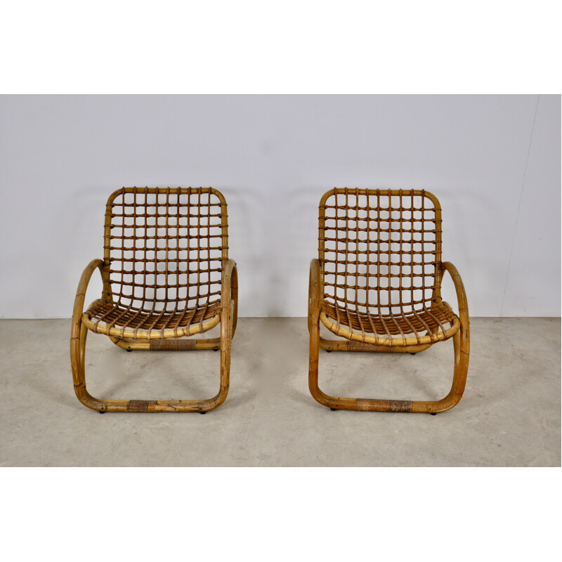 Pair of vintage rattan armchairs 1960s