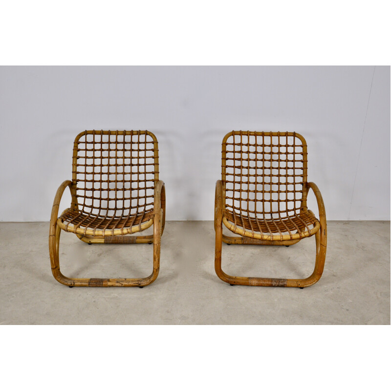Paire de fauteuils vintage en rotin 1960