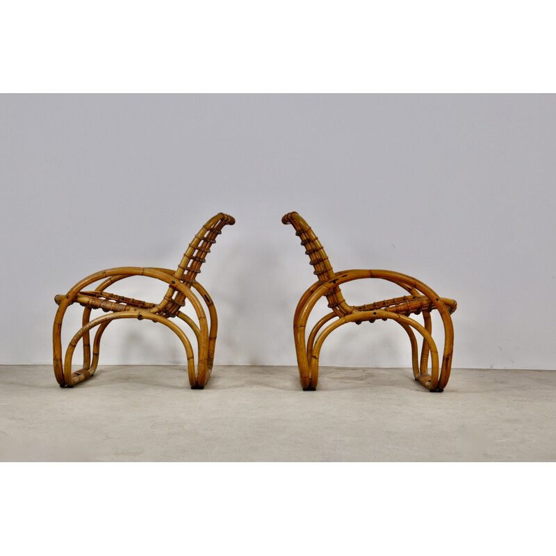 Pair of vintage rattan armchairs 1960s