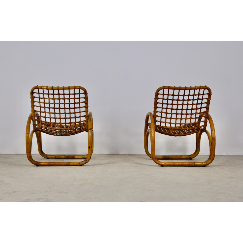 Pair of vintage rattan armchairs 1960s