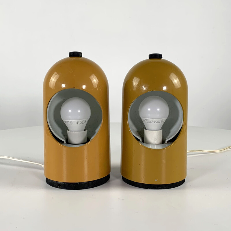 Pair of vintage mustard table lamps by Selene 1960s