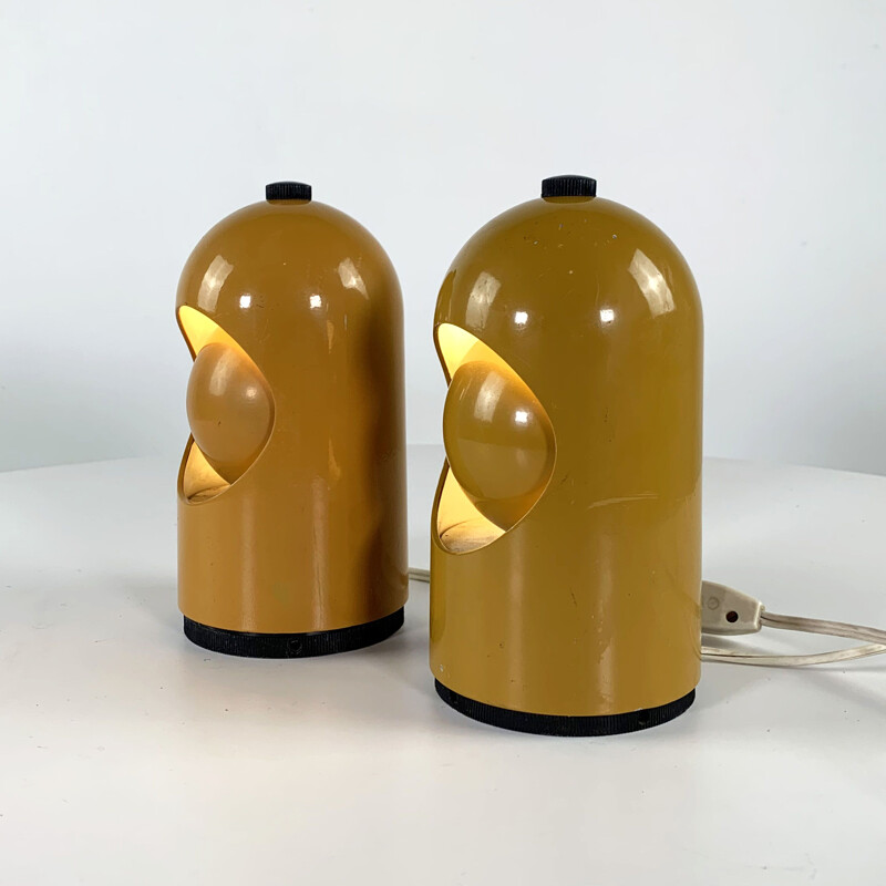 Pair of vintage mustard table lamps by Selene 1960s