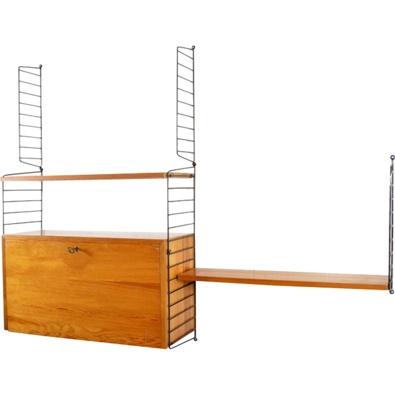 String shelving system in wood and metal, Nisse STRINNING - 1960s
