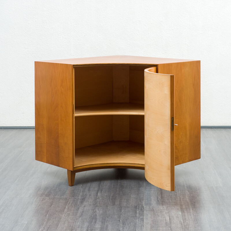 Vintage walnut corner cabinet, restored 1950s