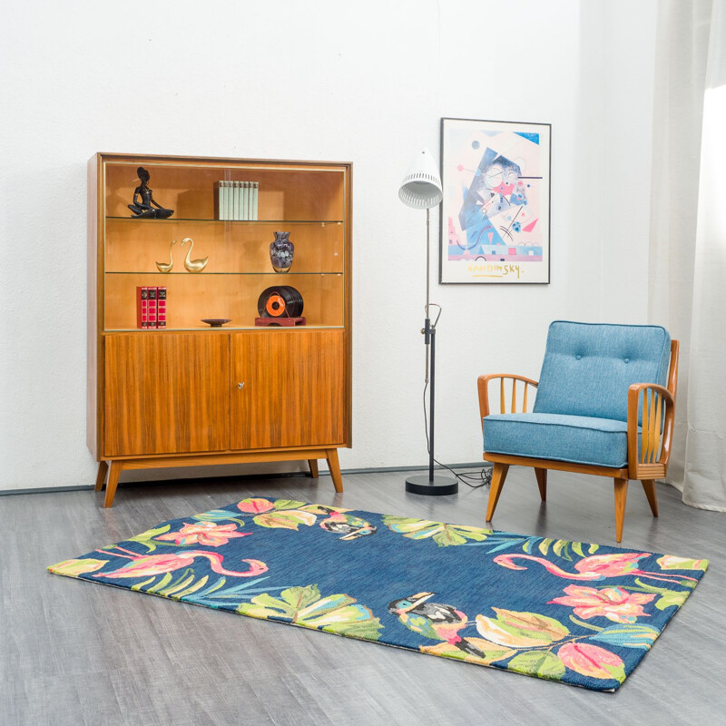 Vintage high sideboard with walnut display case restored 1950s