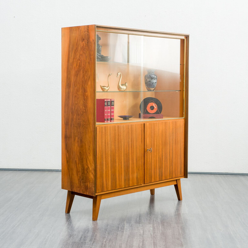 Vintage high sideboard with walnut display case restored 1950s