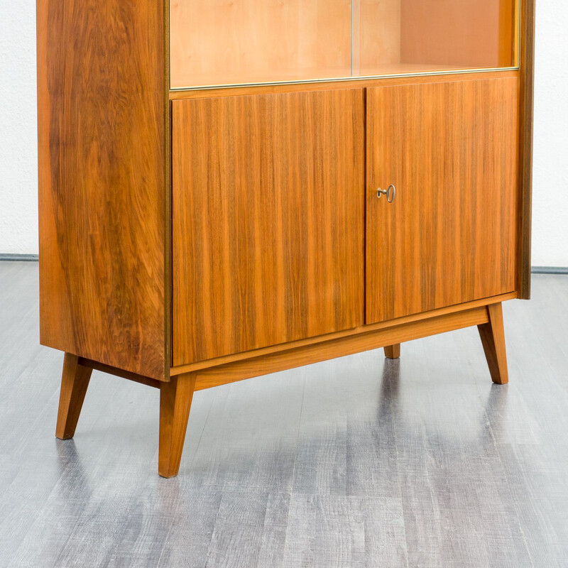 Vintage high sideboard with walnut display case restored 1950s