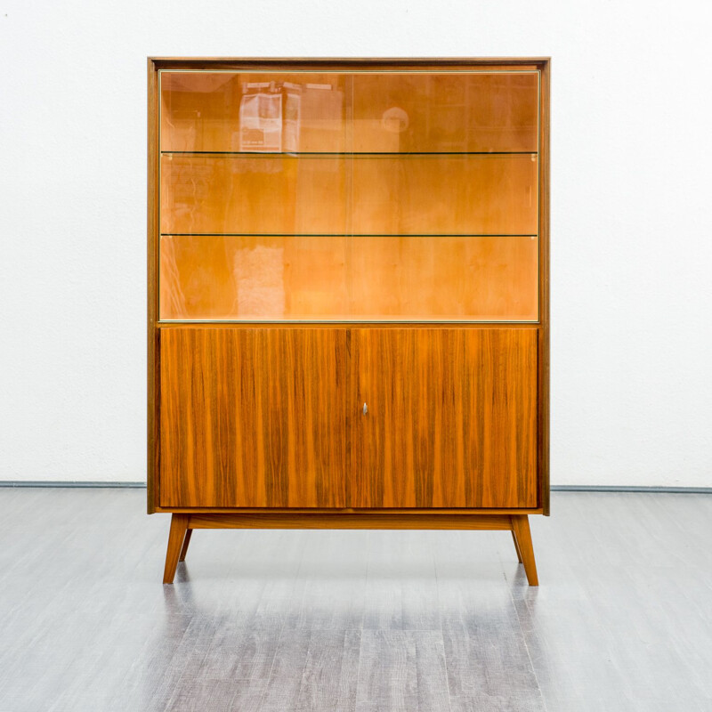 Vintage high sideboard with walnut display case restored 1950s