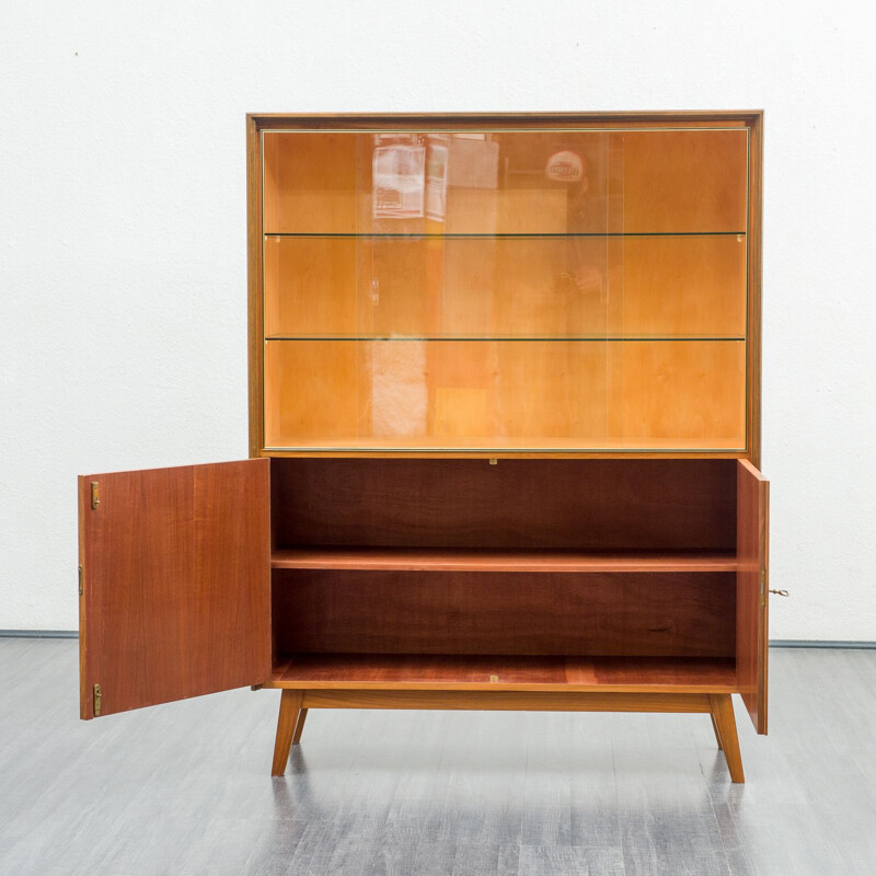 Vintage high sideboard with walnut display case restored 1950s