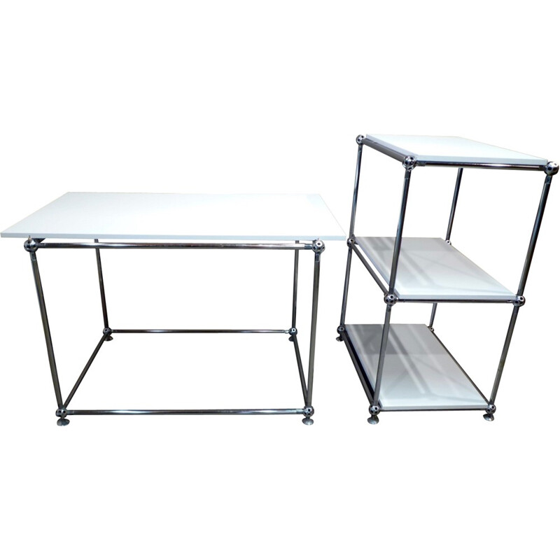 Set of industrial table with its shelves in metal - 1970s